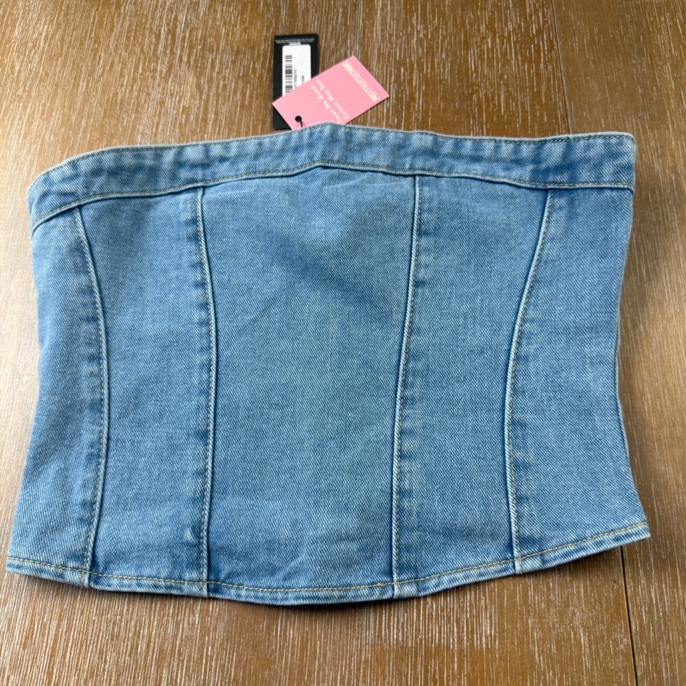 PrettyLittleThing Blue Denim Crop Top